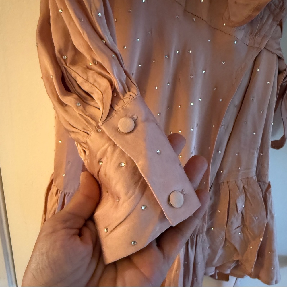 Selkie The Wrap Dress Pink in Sparkle Latte - Picture 7 of 10